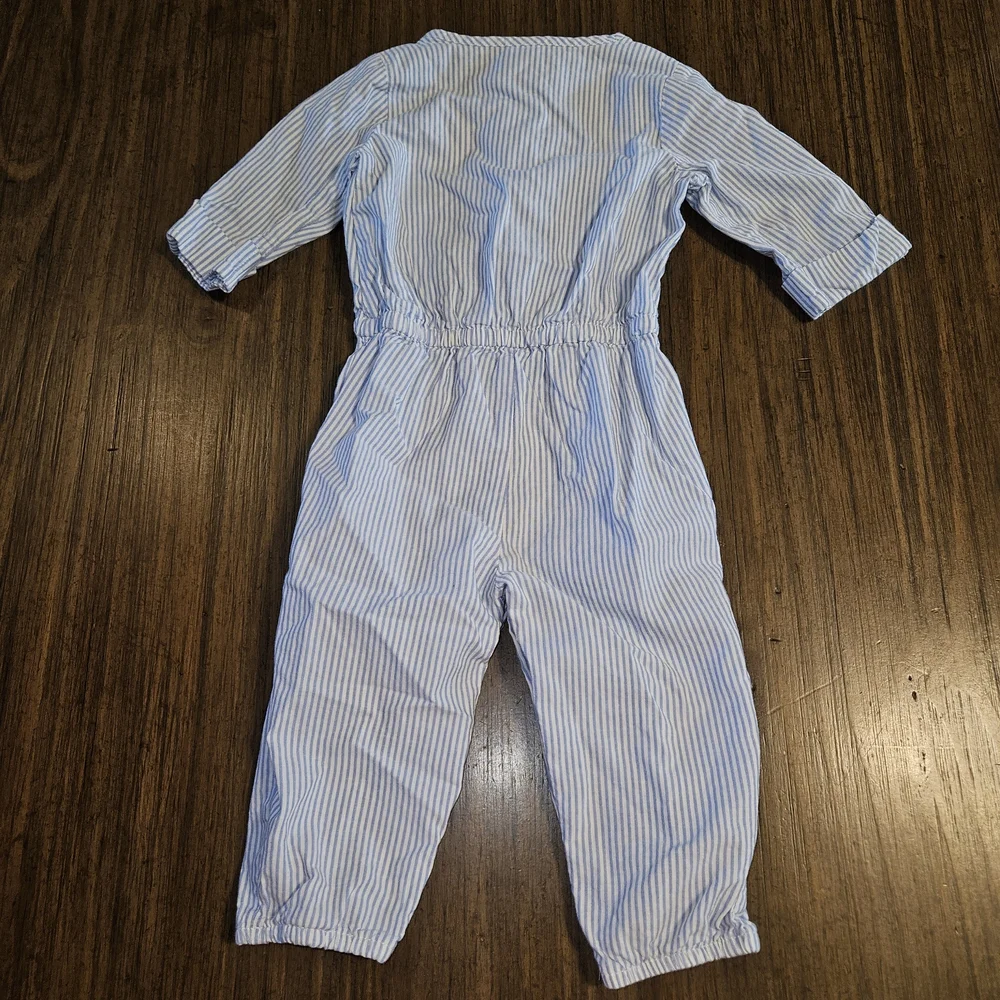 Carter's Blue and White Striped Button-Up Romper